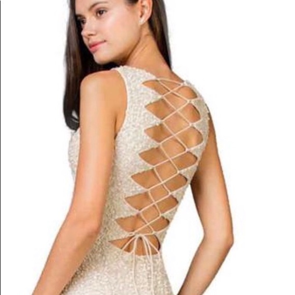 gold sparkly evening/formal gown/prom dress w slit - Picture 2 of 2